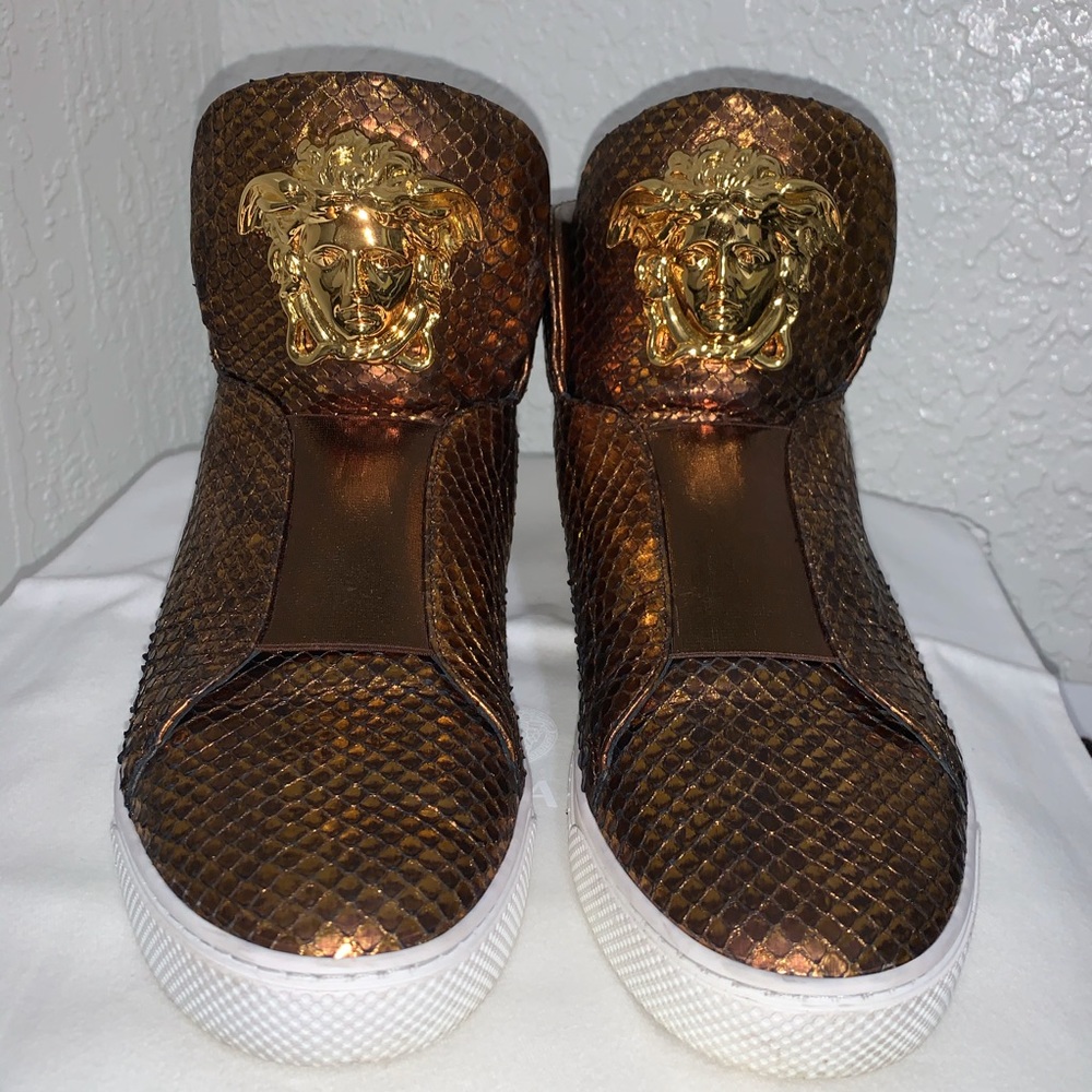 Versace Python Skin High Top Slip On Sneakers